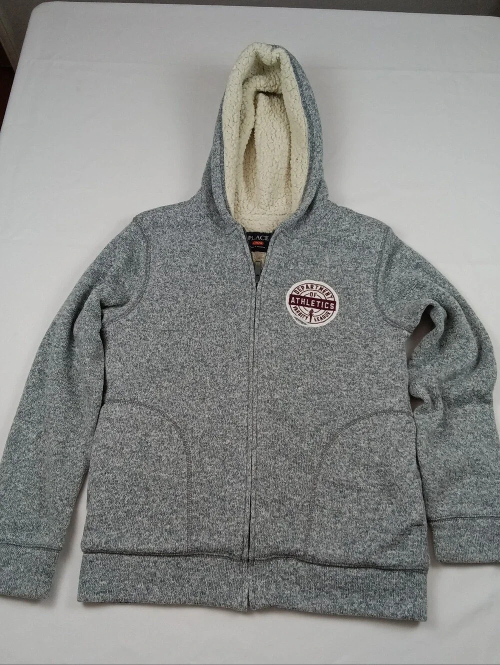 The Children's Place Gray Sherpa Lined Zip Hoodie Youth Size 10/12